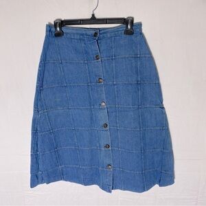 Vintage YES Patchwork Denim Button Front Midi Skirt M Festival Western Stampede